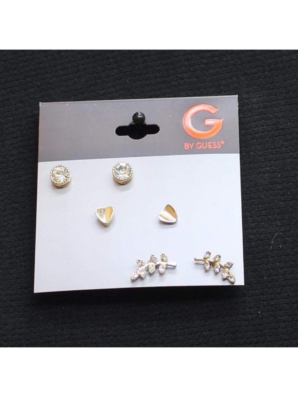 NWT G by Guess 3 Pack Rhinestone Stud Earrings Gold / Clear